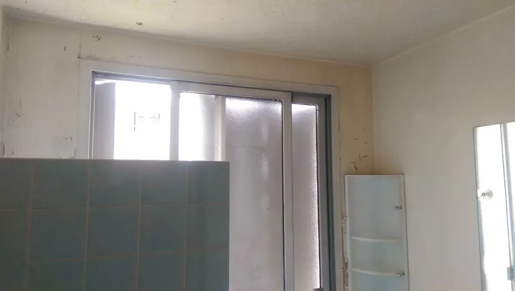 Baie în lucru: perete gol, gips-carton, iesiri pentru cabluri și conducte sanitare
